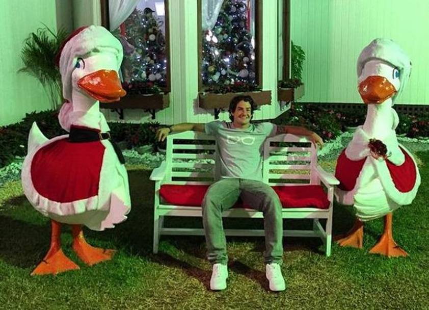 Pato festeggia il Natale tra i suoi... simili: due paperi vestiti da Babbo Natale